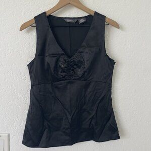 George Y2K 90s Babydoll Top Size S Black Satin Witchy Goth Whimsy VTG Fairy Vamp